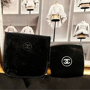 CHANEL Black CC Logo Compact Mirror with Velvet Pouch